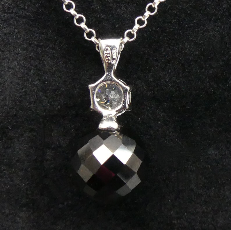8.5 Grams 8 Faceted Black Bead Necklace FINE STERLING 9.25 SILVER C.Z