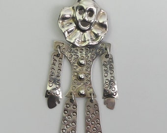 STERLING SILVER Tu-Hu Pierrot Articulated Brooch - 23.6 Grams