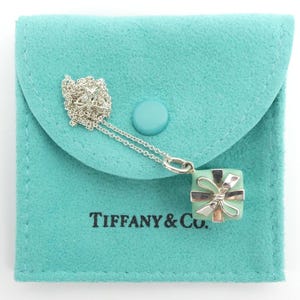 TIFFANY & CO FINE Sterling Silver Blue Box Charm Pendant Necklace