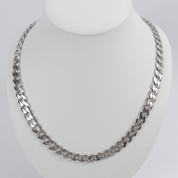 SOLID STERLING SILVER Flat Curb Link 60Cm Chain N… - image 2