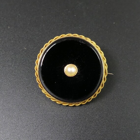 ONYX & SPLIT PEARL Mourning locket brooch antique