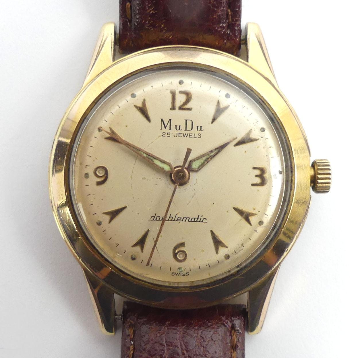 VINTAGE MUDU GOLD Tone 25 Jewel Doublematic Gents Watch in