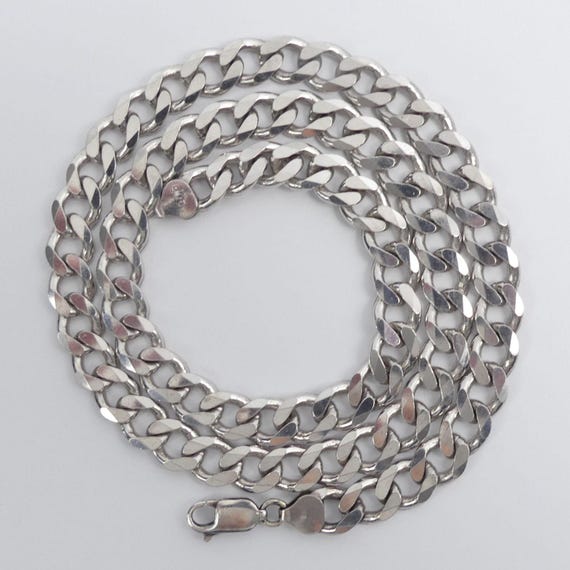 SOLID STERLING SILVER Flat Curb Link 60Cm Chain N… - image 1