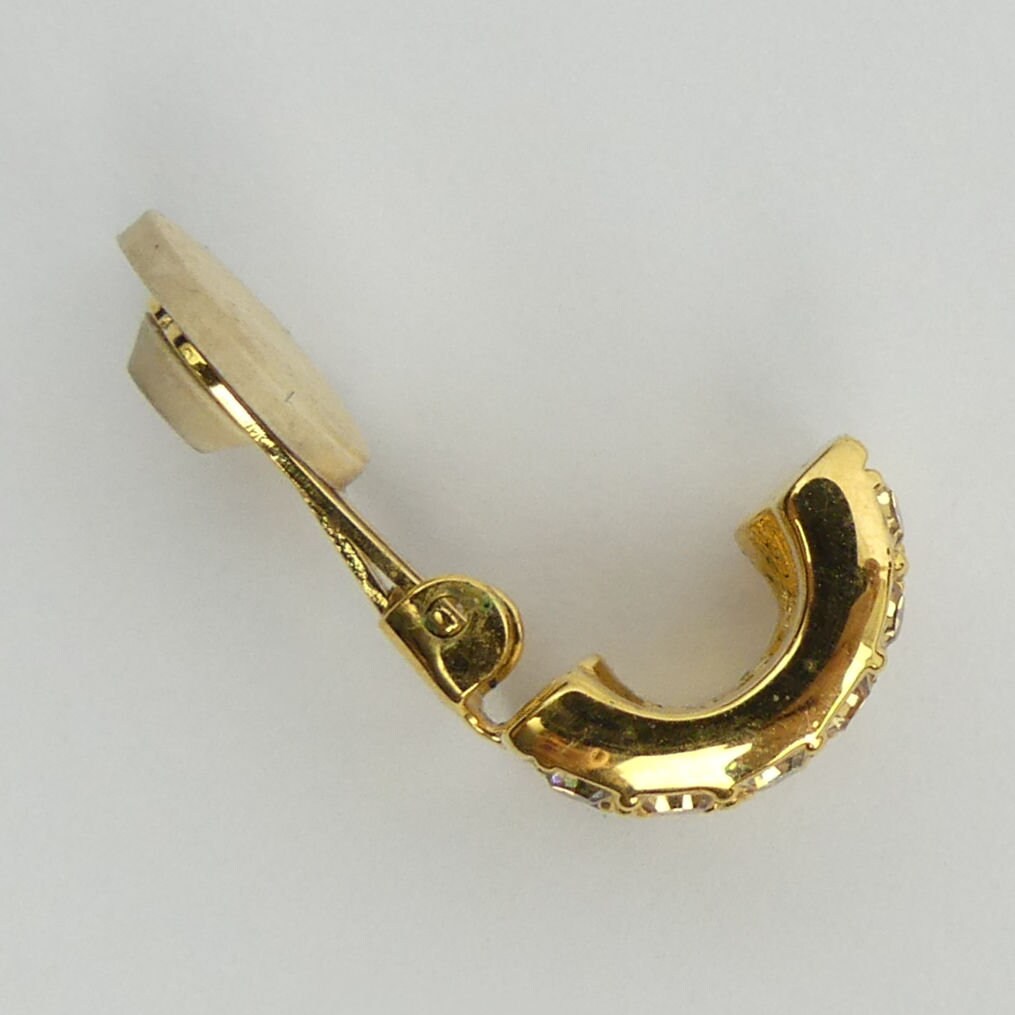 SWAROVSKI CRYSTAL GOLD Tone Three Row Clip-on Earrings