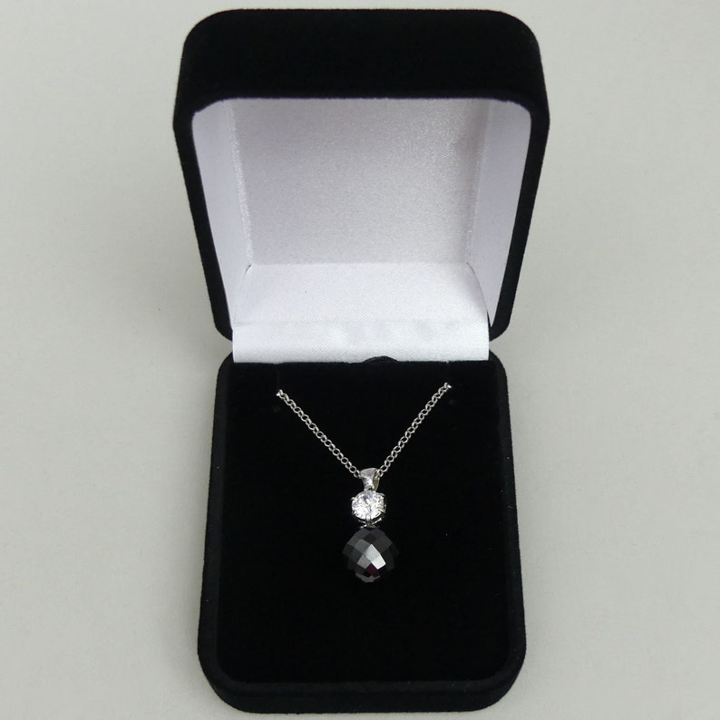 8.5 Grams 8 Faceted Black Bead Necklace FINE STERLING 9.25 SILVER C.Z