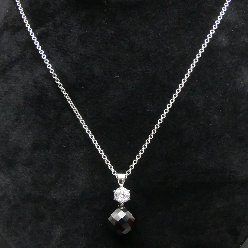 8.5 Grams 8 Faceted Black Bead Necklace FINE STERLING 9.25 SILVER C.Z