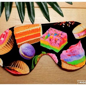 Masque de Sommeil, Bandeau Assombrissant, Cache Yeux, Loup de Nuit, ADULTE et/ou ENFANT, GÂTEAU, CupCake, Beigne, Macaron, Sleep Mask