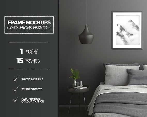 Monochrome Bedroom Mockup 5x7 8x8 8x10 11x14 A4 Frame Mockups Wall Art Frame