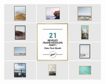 Download Free 21 Bevel Styled Picture Frame Mockups Value Bundle Part 1, Empty Frames, Digital JPG/PNG/PSD Frame Files, Wall Art Frame Mockups PSD Template