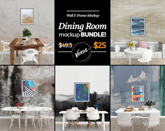 Dining Room 5 In 1 Bundle Wall Frame Mockup Blank Wall Etsy