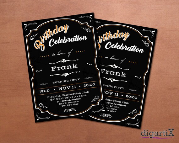 retro birthday invitation vintage invite template black birthday invitation vintage invite template
