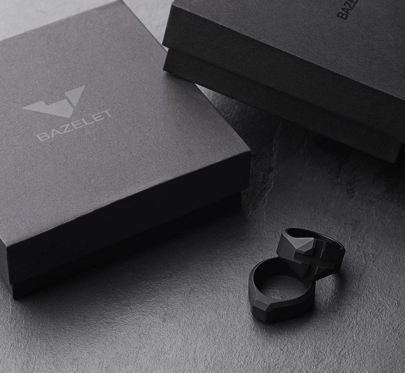 Steel jewelry anniversary Black statement ring men 11th anniversary steel anniversary for him 11 year anniversary gifts for men ODIN S