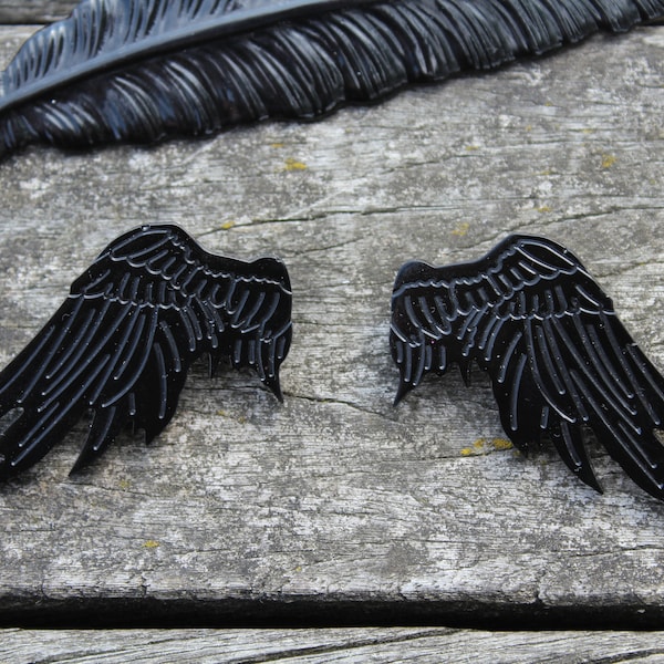 Flügel Haarspange - schwarze Gothic Engelsflügel - Haarschmuck für fliegende Dämonen und gefallene Engel
