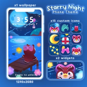 Starry Night Animal Crossing Phone Theme – Wallpaper, Widgets & Icons (Digital)