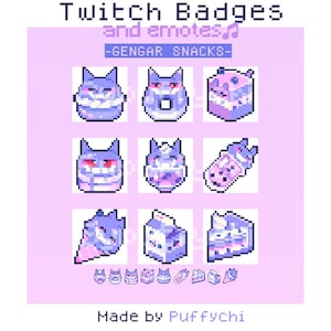 Twitch Stream Badges and Emotes / Gengar / Cute Stream Assets / Pixel art