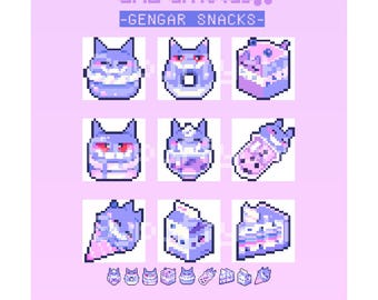Twitch Stream Badges and Emotes / Gengar / Cute Stream Assets / Pixel art