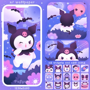 Kuro Phone Theme - Cute Purple Demon Bunny Icon set - Phone Wallpaper - Phone Widgets - Phone Icons