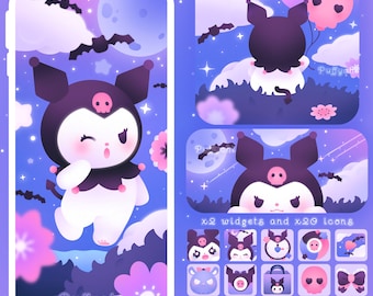 Kuro Phone Theme - Cute Purple Demon Bunny Icon set - Phone Wallpaper - Phone Widgets - Phone Icons