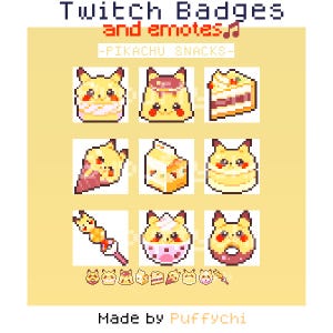 Twitch Stream Badges and Emotes / Pikachu / Cute Stream Assets / Pixel art