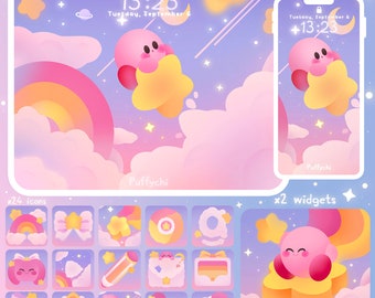 Dreamland Sky - Cute Kirby Phone and Tablet Theme - Phone Wallpaper - Phone Widgets - Phone Icons