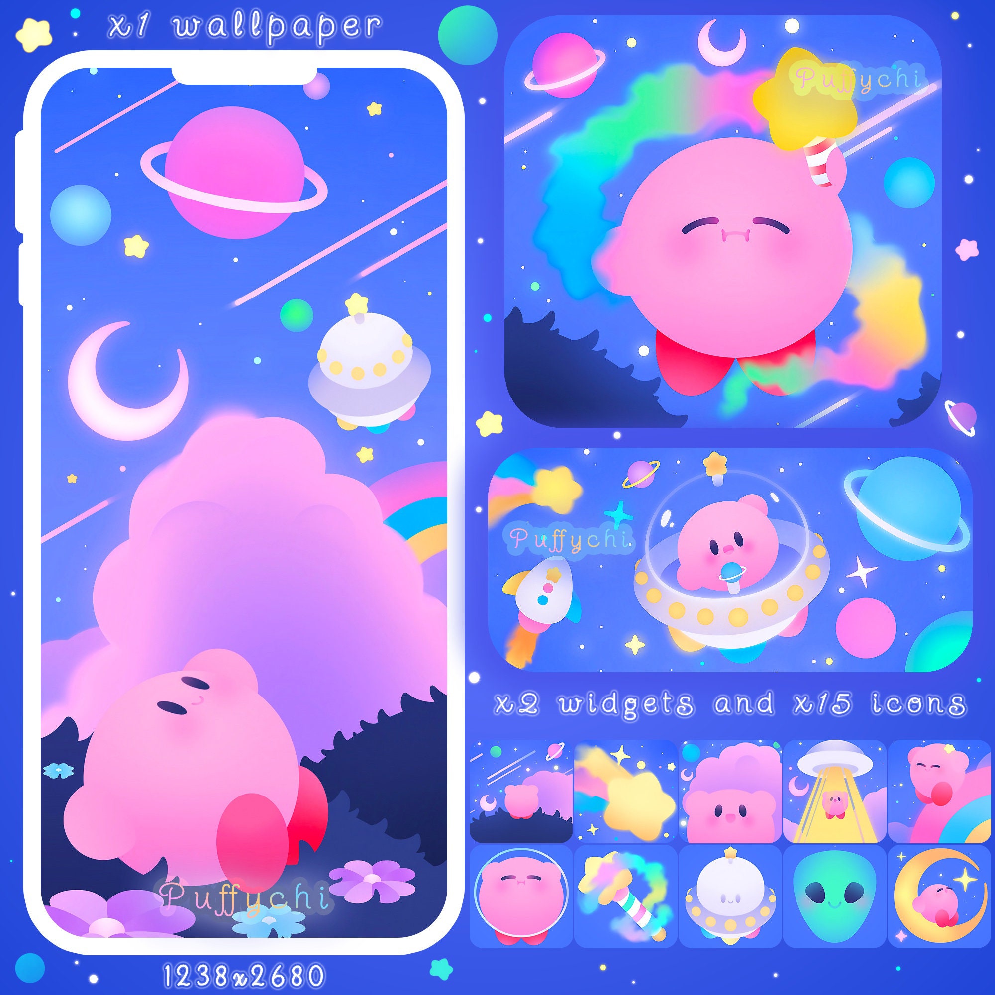 Sky Full of Stars Cute Kirby Phone Theme Phone Wallpaper 