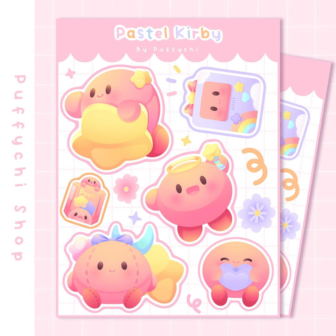 Round Kirby · Cute Stickers · Vinyl Sticker Sheet · Kirby Stickers - Etsy
