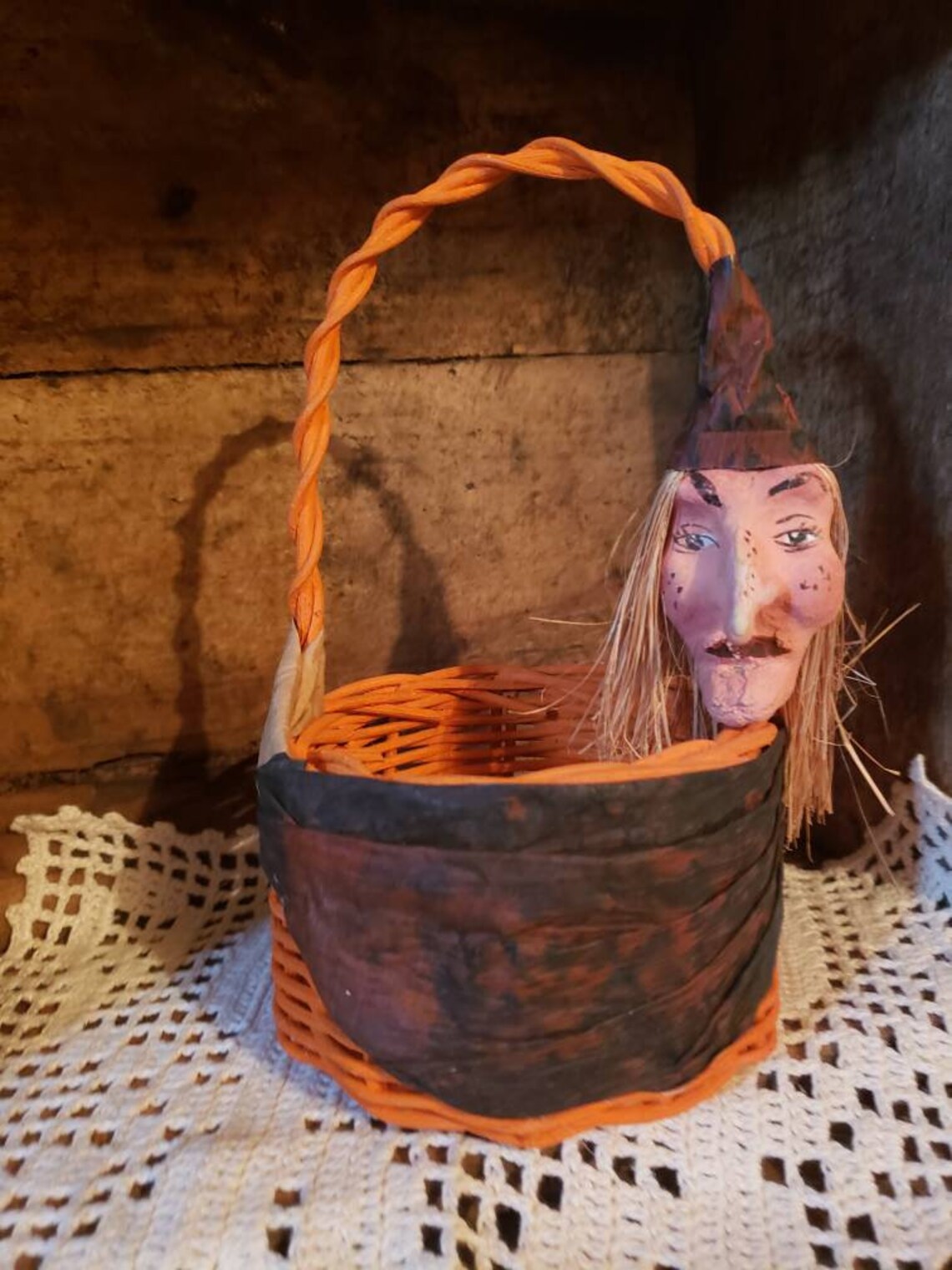 Vintage 1980s Painted Witch Halloween Basket Etsy
