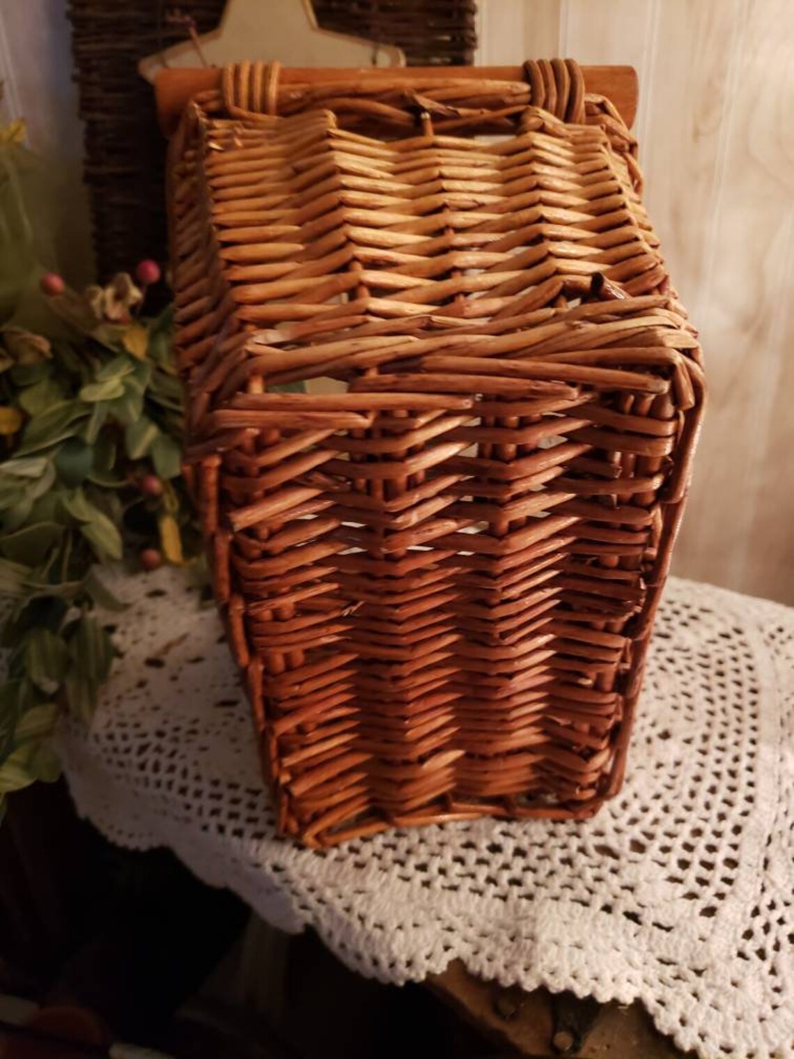 Vintage Wood Handled Basket Etsy