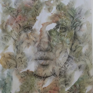 Abstract Portrait / Original watercolour painting/ Original Pencil drawing /Surreal Artwork