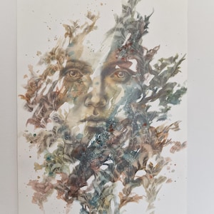 Abstract Portrait / Original watercolour painting/ Original Pencil drawing /Surreal Art