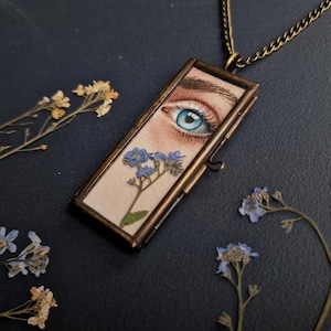 Custom Lover&#39;s Eye Pendant /Lover&#39;s Eye Miniature/ Valentine Gift/ Flower Necklace/Floral Jewelry/ Real Flower Necklace/ Pressed Flowers