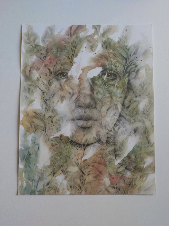 Abstract Portrait / Original watercolour painting/ Original Pencil drawing /Surreal Artwork