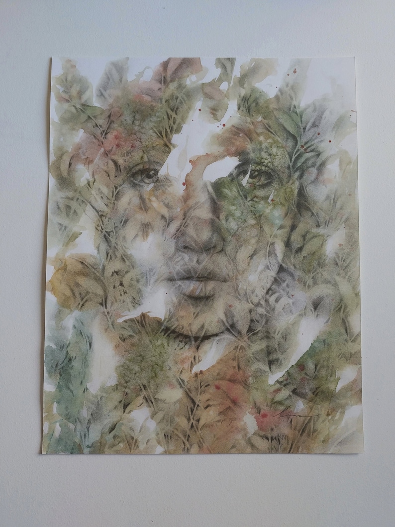 Retrato abstracto / Pintura original de acuarela / Dibujo a lápiz original / Obra de arte surrealista imagen 1