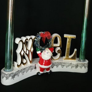1959 Holt Howard Japan Christmas Noel Santa Brush Wreath Candle Holder/ Kitschy Christmas Decor/ Holiday Holt Howard Collectable
