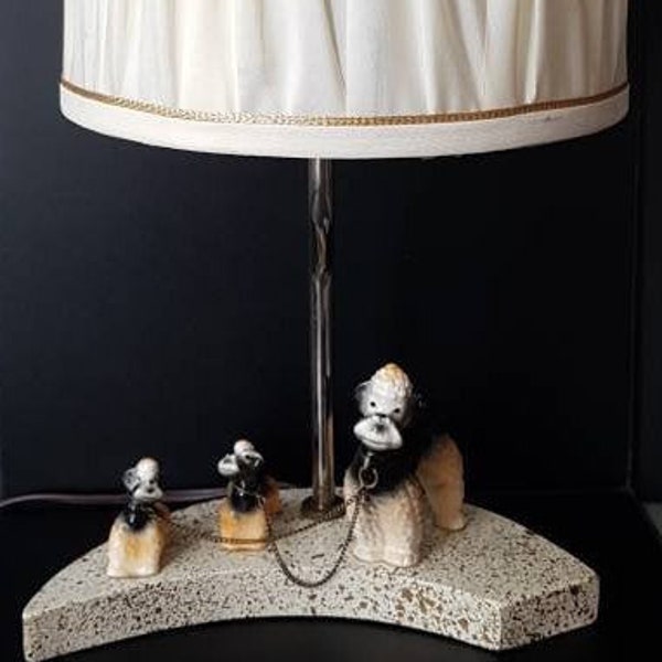 Vintage Poodle Lamp/ Mid Century Kitschy Lamp/ Statement 1950's Lamp & Shade