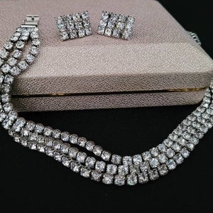 Vintage Crystal Rhinestone Art Deco Choker/ 1950's High End Costume Jewelry/ Raphael Vintage Demi Parure