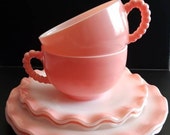 Hazel Atlas Pink Ruffle Crinoline RARE Snack Dessert Lunch Set