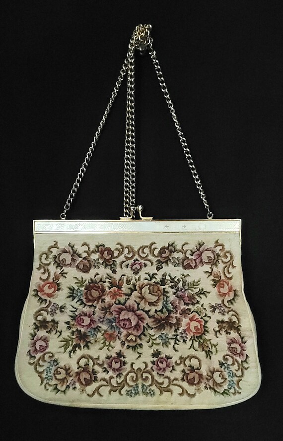 Vintage Floral Tapestry Hand Bag/ Mid Century Fas… - image 7