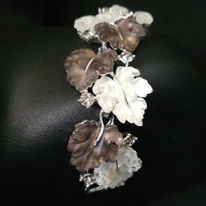 Vintage Lisner 'Oak Leaves' Resin Bracelet/ Mid Century Plastic Costume Jewelry/ 1960's Lisner Frosted White & Brown Oak Leave Bracelet