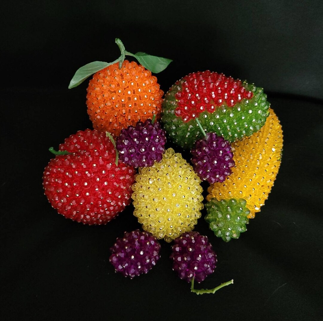 Vintage Faux Beaded Fruit/ Mid Century Kitchen Decor/ Kitschy Etsy