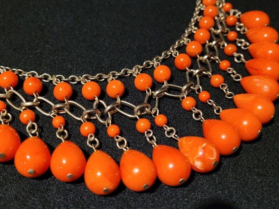 Art Deco Bib Necklace/ 1930's Faux Coral Festoon N