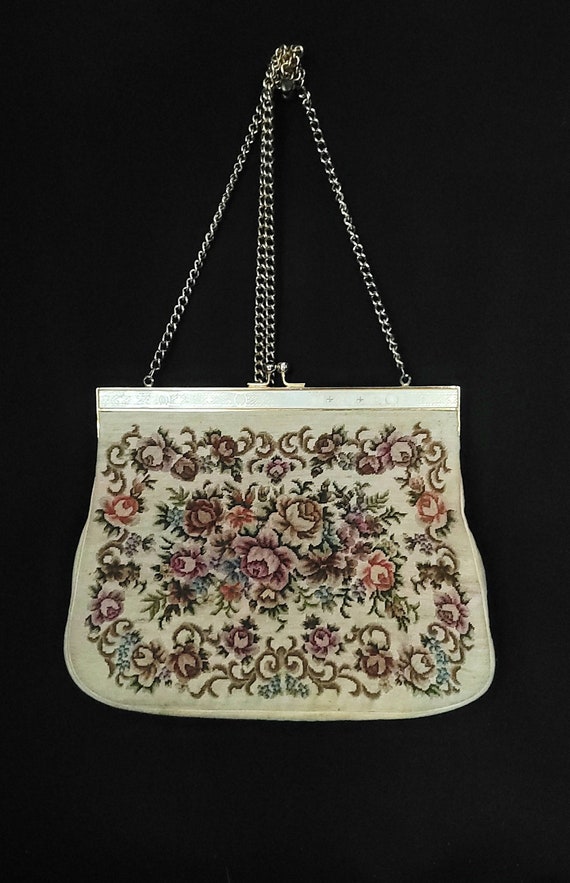 Vintage Floral Tapestry Hand Bag/ Mid Century Fas… - image 1