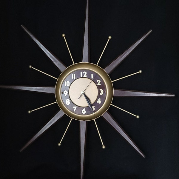 Vintage United Starburst 1950's Wall Clock/ Atomic Wall Clock/ Mid Century Modern Sunburst Wall Clock