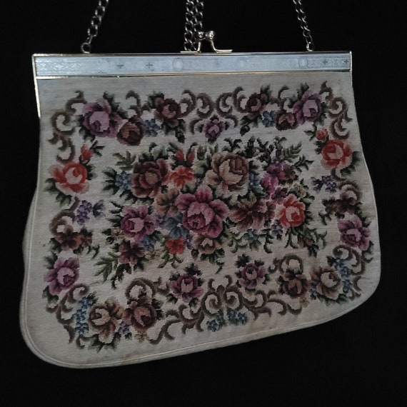 Vintage Floral Tapestry Hand Bag/ Mid Century Fas… - image 2