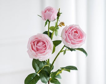 Real Touch Roses with Stems  (1 spray 3 heads) - Silk Flowers / Artificial Flowers for Wedding, Party, Home Decor (Blush)