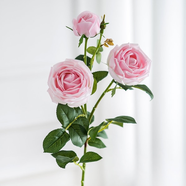 Real Touch Roses with Stems  (1 spray 3 heads) - Silk Flowers / Artificial Flowers for Wedding, Party, Home Decor (Blush)