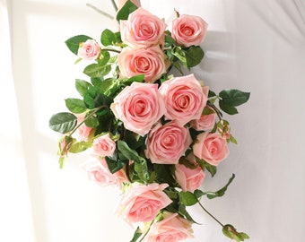 Real Touch Roses with Stems (1 spray 5 heads) - Artificial Flowers for Wedding, Party, Home Decor - Silk Flower Bouquet