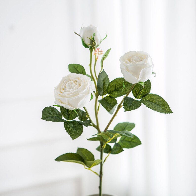 Real Touch White Roses with Stems 1 spray 3 heads Silk Etsy