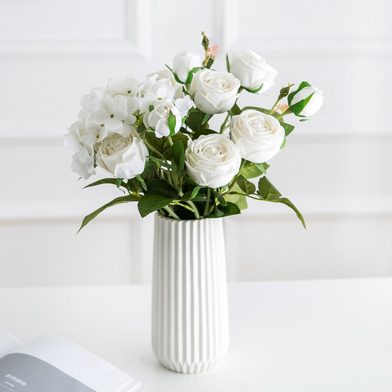 Real Touch White Roses with Stems 1 spray 3 heads Silk Etsy