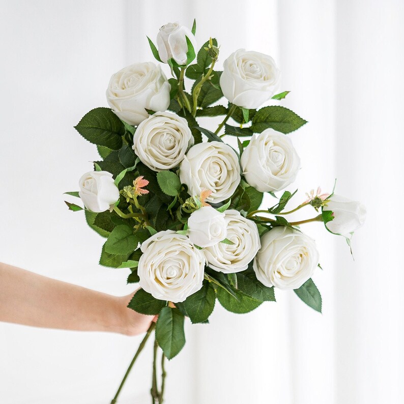 Real Touch White Roses with Stems 1 spray 3 heads Silk Etsy